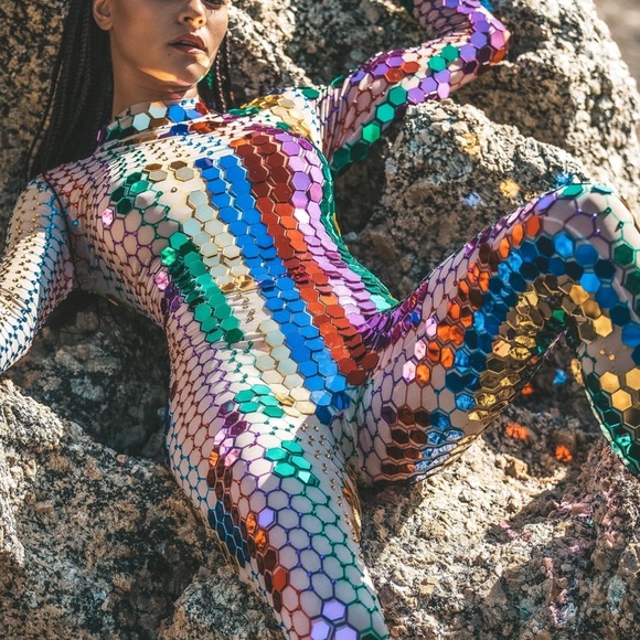 Rave Festival Rainbow 🌈 Colorful Sequin Bodysuit Handmade